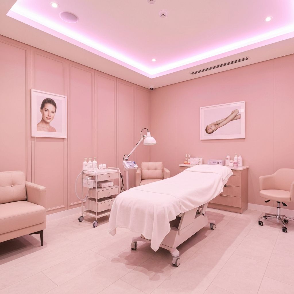 Luxury medical spa interior with modern aesthetic treatment rooms